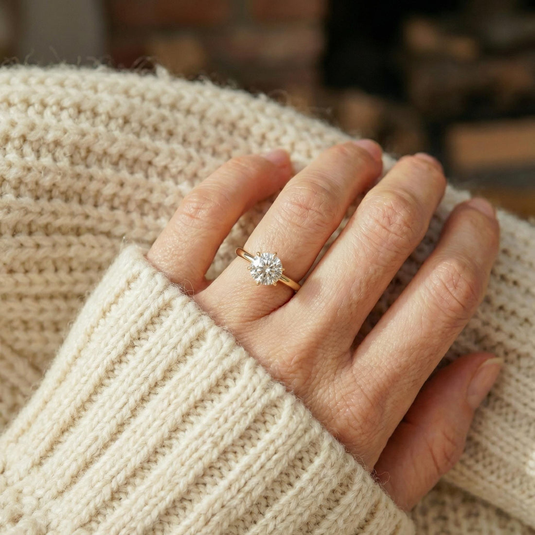 6-Prong Solitaire Engagement Ring, 1.0ct - 2.0ct Round Moissanite Ring, 14K Solid Gold Anniversary Ring, April Birthstone Promise Ring