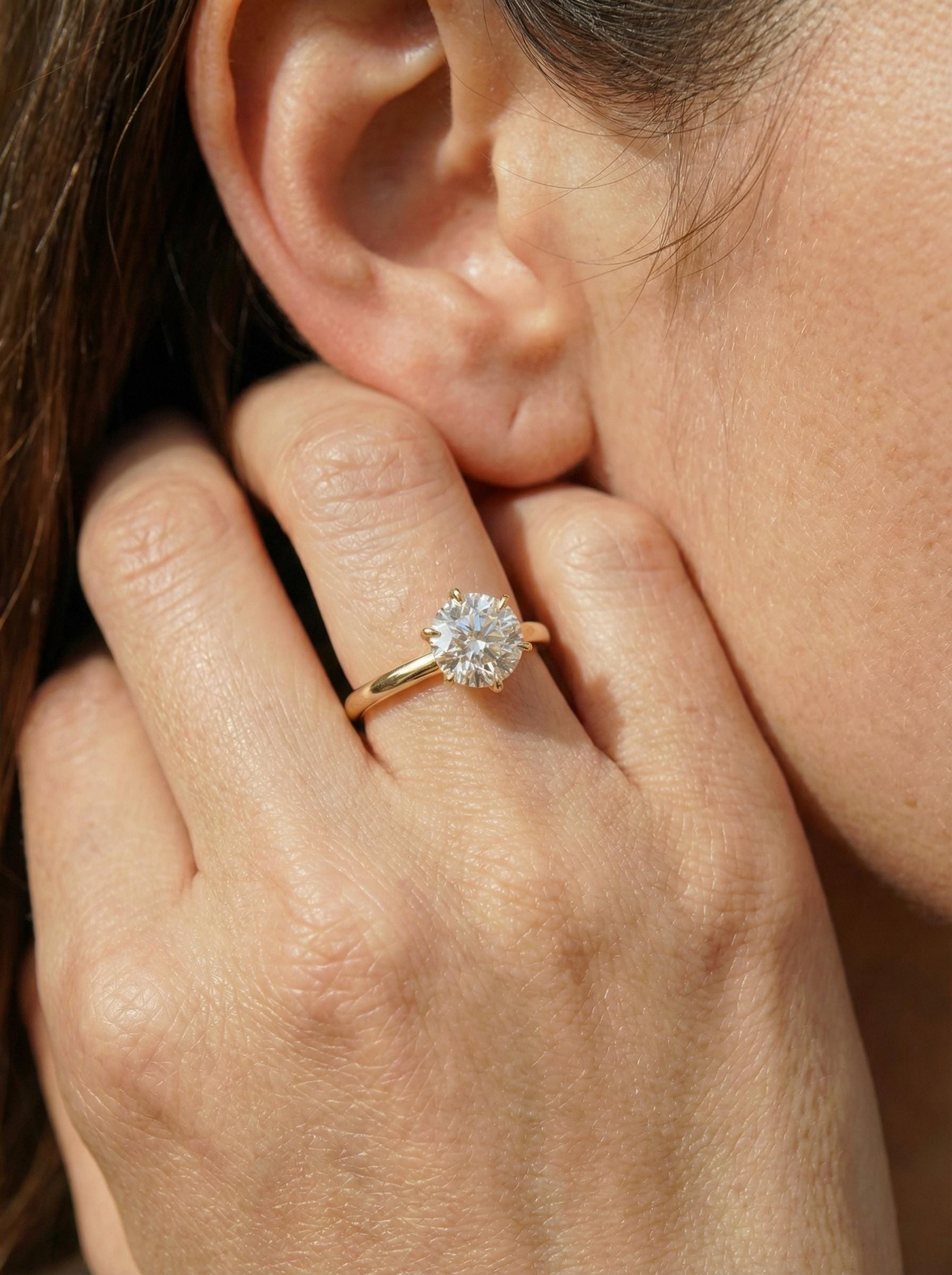 6-Prong Solitaire Engagement Ring, 1.0ct - 2.0ct Round Moissanite Ring, 14K Solid Gold Anniversary Ring, April Birthstone Promise Ring