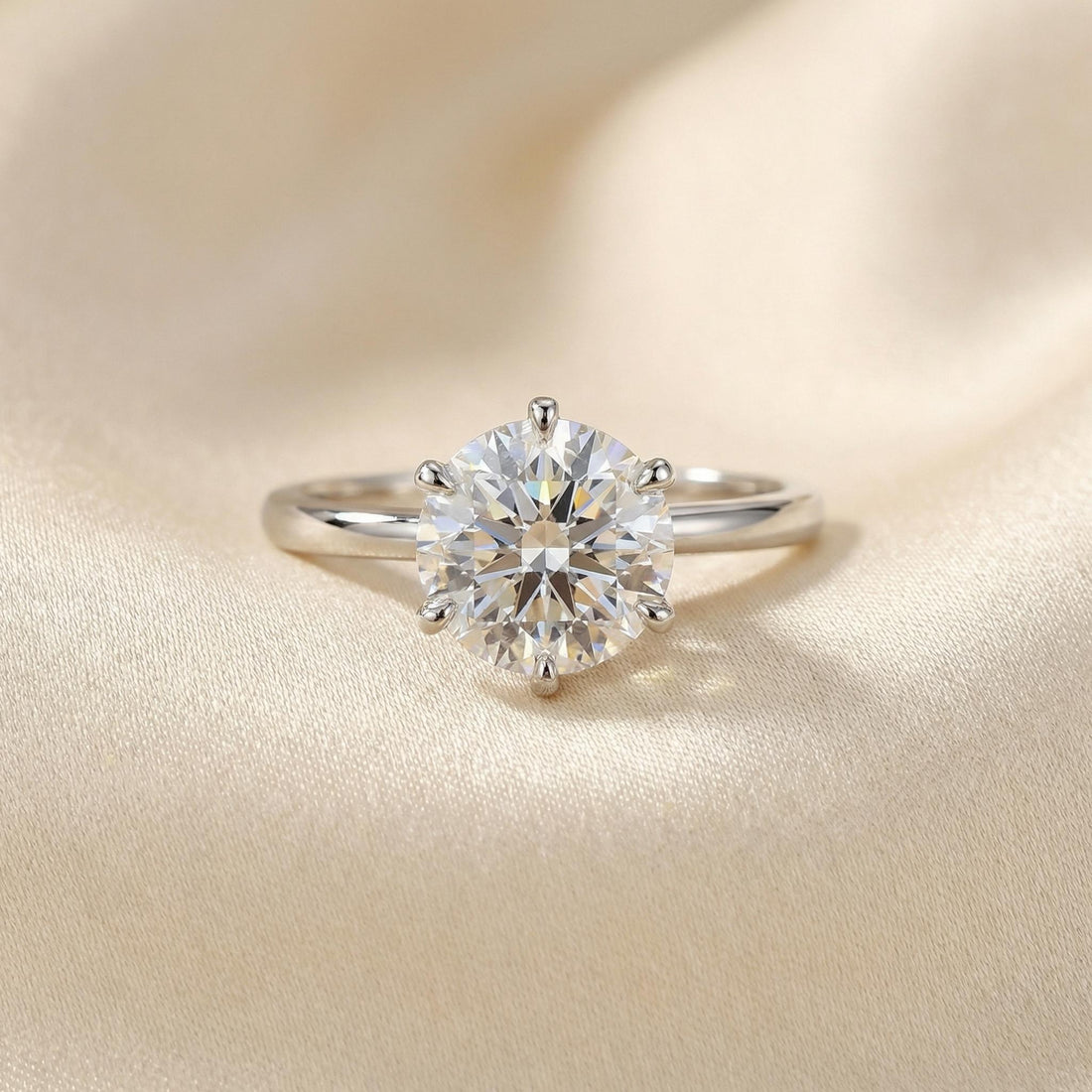 6-Prong Solitaire Engagement Ring, 1.0ct - 2.0ct Round Moissanite Ring, 14K Solid Gold Anniversary Ring, April Birthstone Promise Ring
