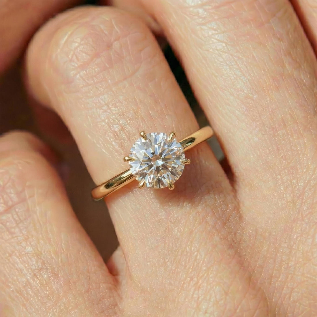 6-Prong Solitaire Engagement Ring, 1.0ct - 2.0ct Round Moissanite Ring, 14K Solid Gold Anniversary Ring, April Birthstone Promise Ring