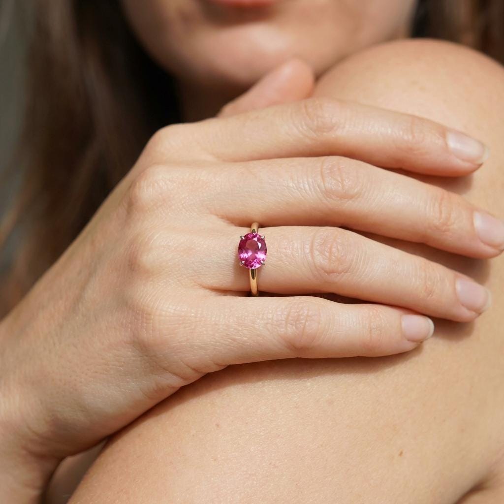 2.0 CT East West Oval Cut Pink Tourmaline Birthstone Ring, Yellow Gold Vermeil Two Tone Ring,October Engagement Ring