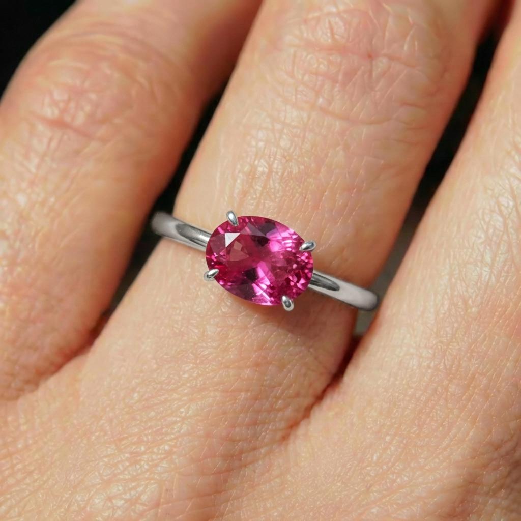 2.0 CT East West Oval Cut Pink Tourmaline Birthstone Ring, Yellow Gold Vermeil Two Tone Ring,October Engagement Ring