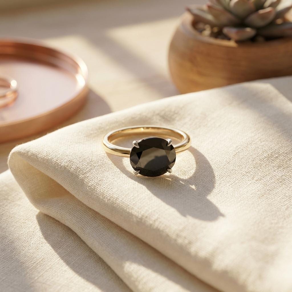 2.0 CT East West Oval Cut Black Diamond Ring, Yellow Gold Vermeil Ring, Dainty Travel Engagement Ring, Promise Ring Gift for Her