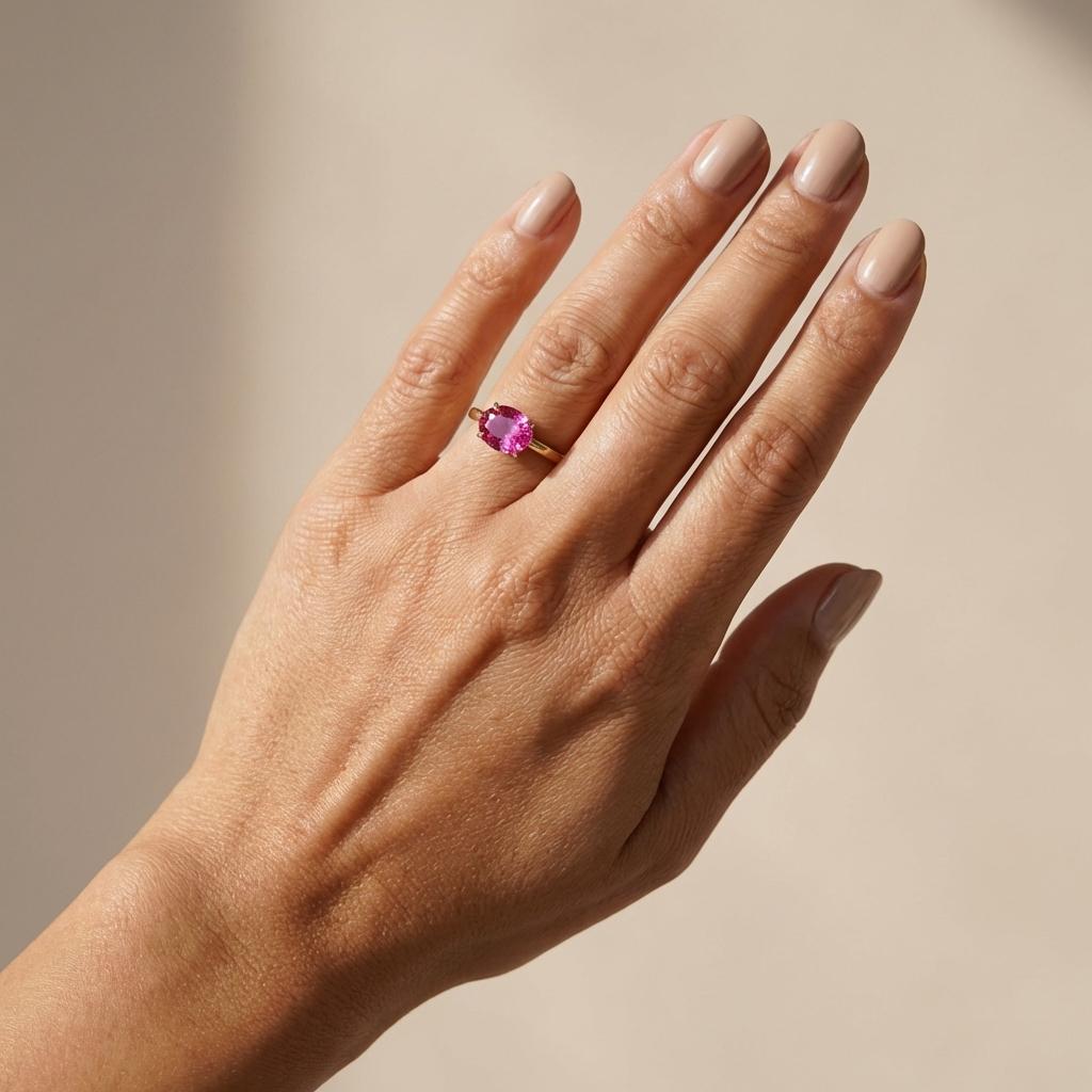 2.0 CT East West Oval Cut Pink Sapphire Birthstone Ring, Yellow Gold Vermeil Two Tone Ring, Dainty Travel Engagement Ring