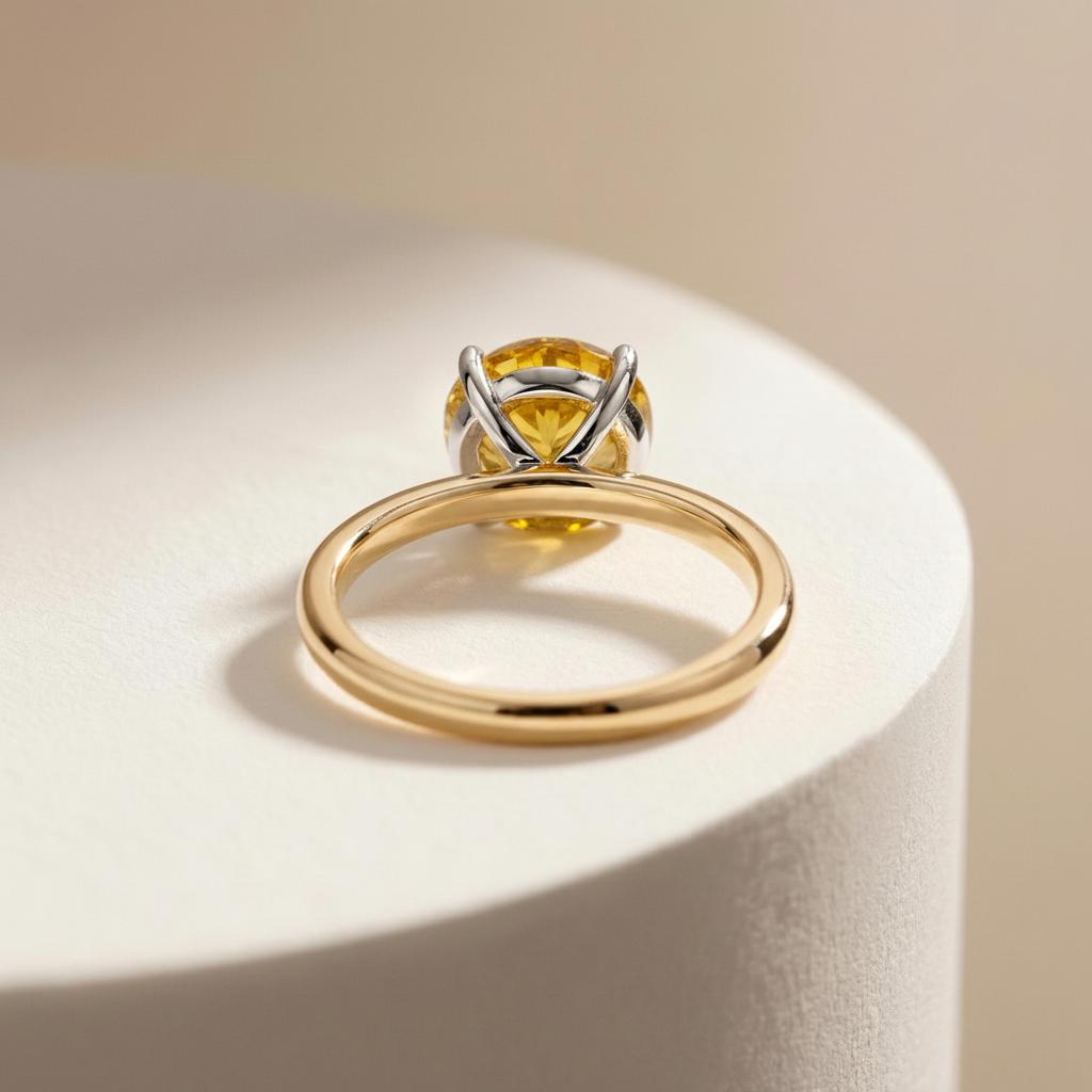 2.0 CT East West Oval Cut Yellow Sapphire Birthstone Ring, Yellow Gold Vermeil Two Tone Ring, Dainty Travel Engagement Ring