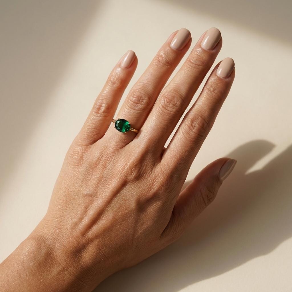 2.0 CT East West Oval Cut Green Sapphire Birthstone Ring, Yellow Gold Vermeil Two Tone Ring, Dainty Travel Engagement Ring