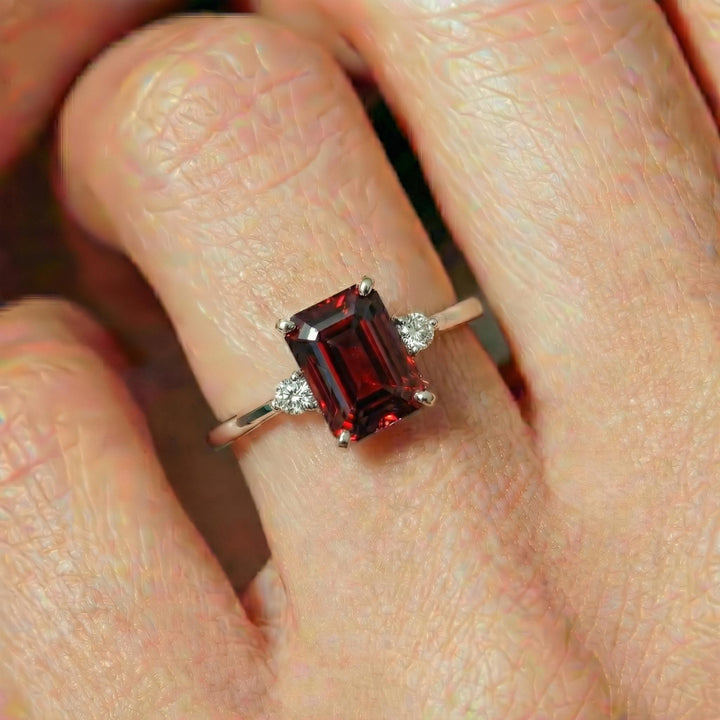 1.75ct Garnet Ring, Emerald Cut Garnet Ring, 14K Gold Statement Ring, Certified Stone Ring, January Birthstone
