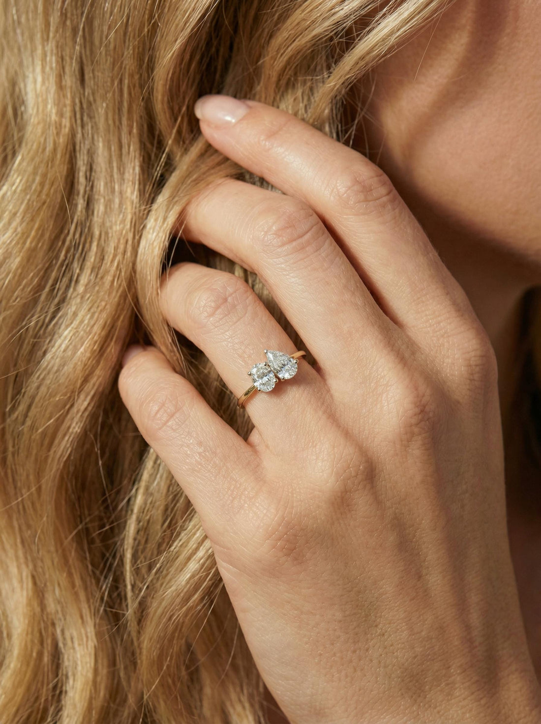 1.5ct Lab Grown Diamond Toi et Moi Ring, 14K Gold Pear & Oval Cut Engagement Ring, Two Stone Diamond Wedding Ring, Unique Bridal Jewelry