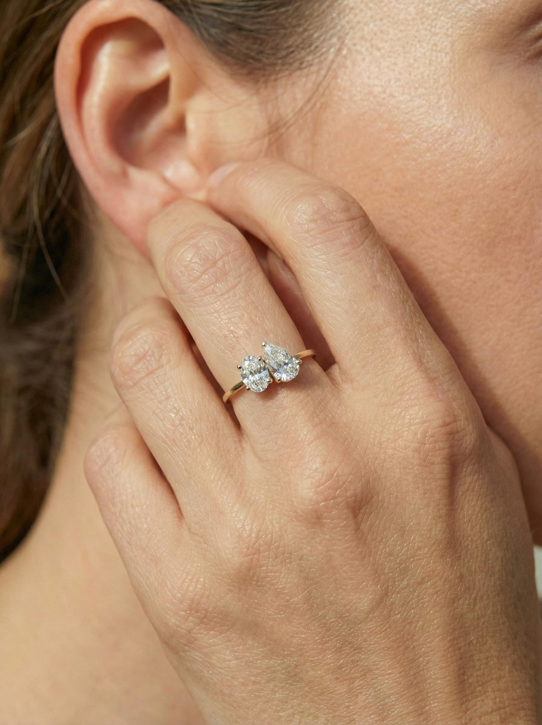 1.5ct Lab Grown Diamond Toi et Moi Ring, 14K Gold Pear & Oval Cut Engagement Ring, Two Stone Diamond Wedding Ring, Unique Bridal Jewelry