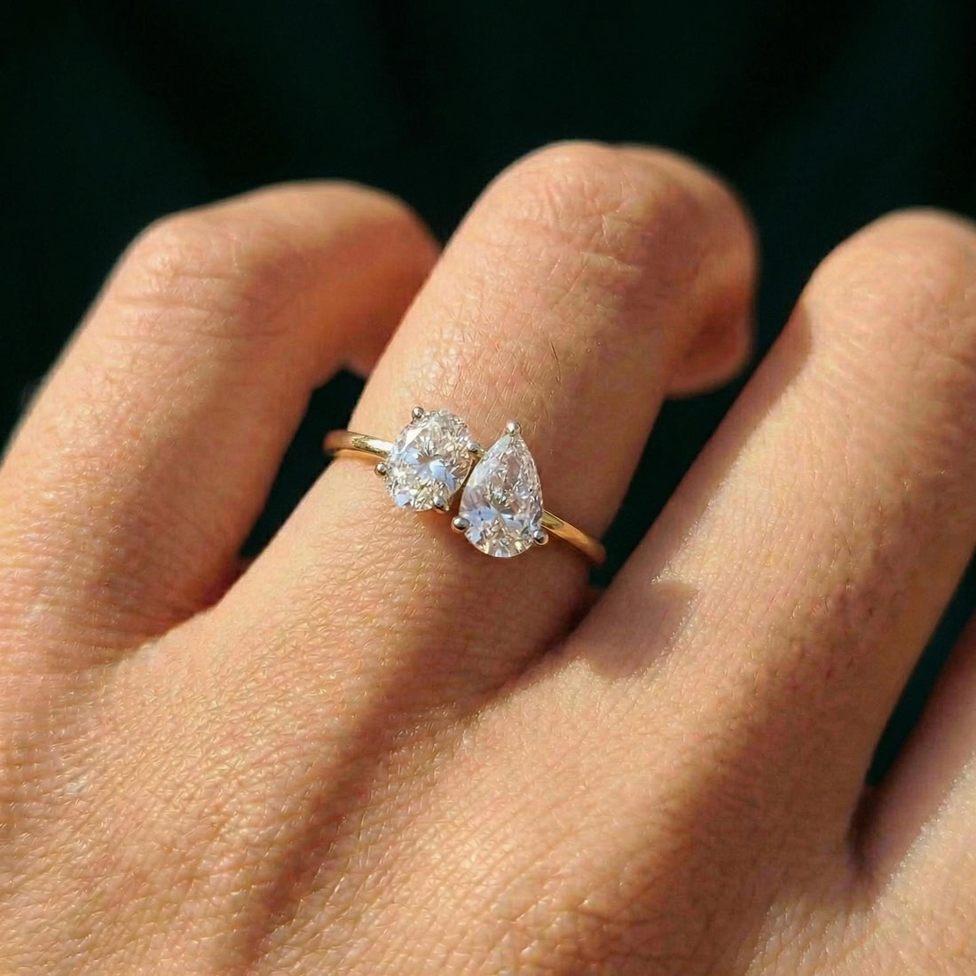1.5ct Lab Grown Diamond Toi et Moi Ring, 14K Gold Pear & Oval Cut Engagement Ring, Two Stone Diamond Wedding Ring, Unique Bridal Jewelry