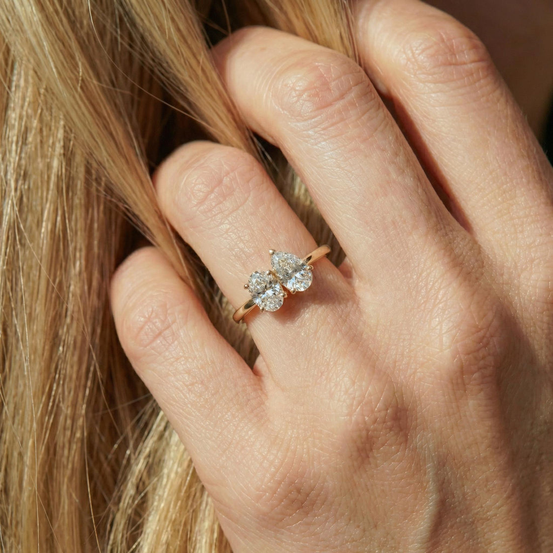 1.5ct Lab Grown Diamond Toi et Moi Ring, 14K Gold Pear & Oval Cut Engagement Ring, Two Stone Diamond Wedding Ring, Unique Bridal Jewelry