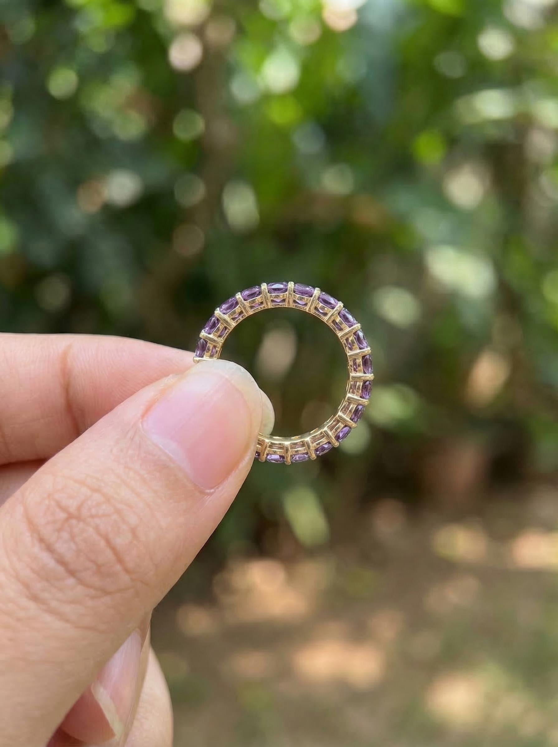 Cushion Cut Amethyst Wedding Band, Full Eternity Stacking Ring for Women, 18K Gold Matching Ring, February Birthstone Gift