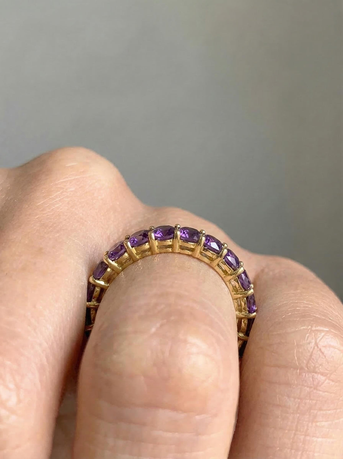 Cushion Cut Amethyst Wedding Band, Full Eternity Stacking Ring for Women, 18K Gold Matching Ring, February Birthstone Gift