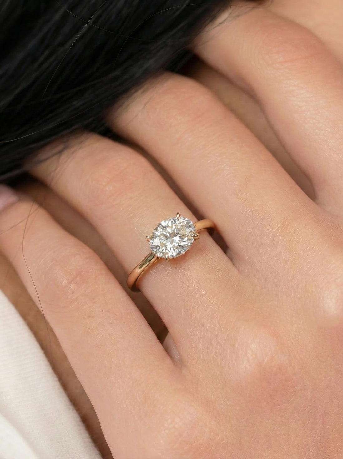 2.0 CT East West Oval Cut Diamond Ring, Yellow Gold Vermeil Ring, Dainty Travel Engagement Ring Gift for Her