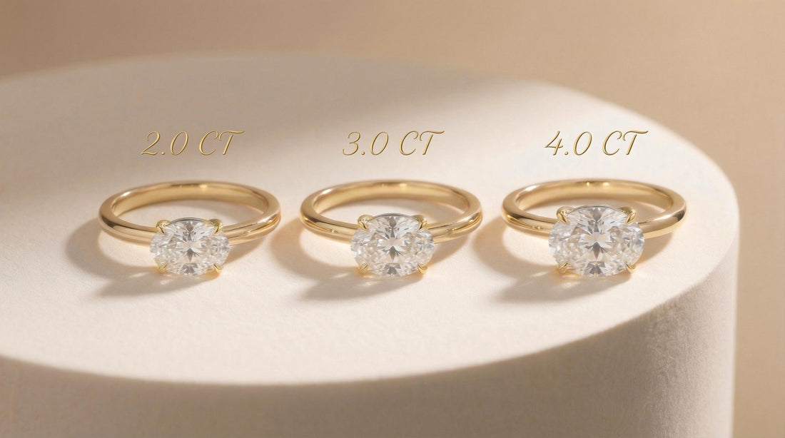 2.0 CT East West Oval Cut Diamond Ring, Yellow Gold Vermeil Ring, Dainty Travel Engagement Ring Gift for Her