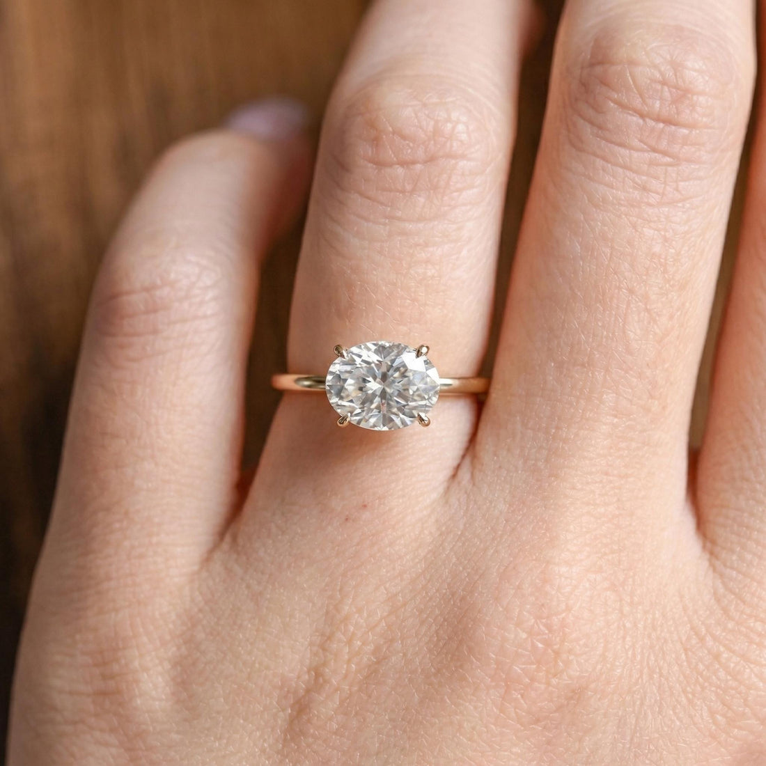 2.0 CT East West Oval Cut Diamond Ring, Yellow Gold Vermeil Ring, Dainty Travel Engagement Ring Gift for Her