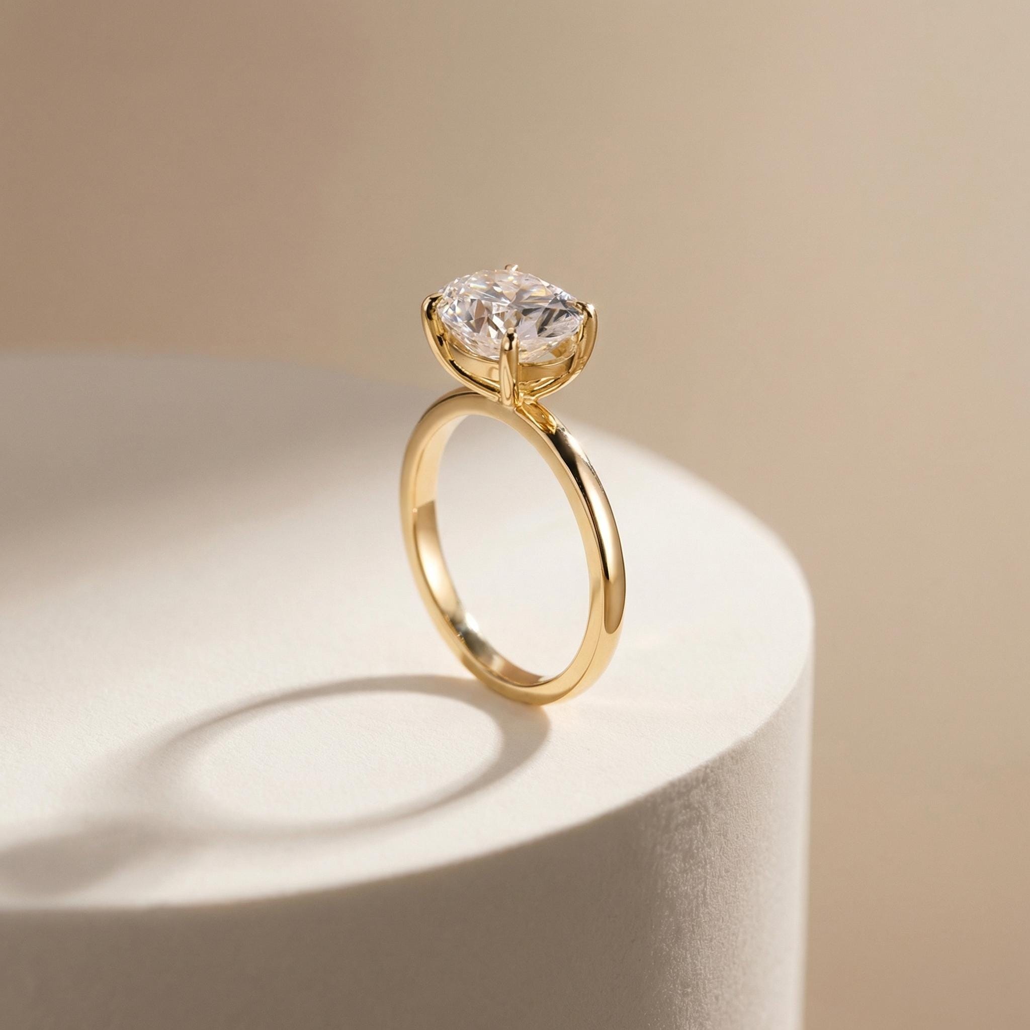 2.0 CT East West Oval Cut Diamond Ring, Yellow Gold Vermeil Ring, Dainty Travel Engagement Ring Gift for Her