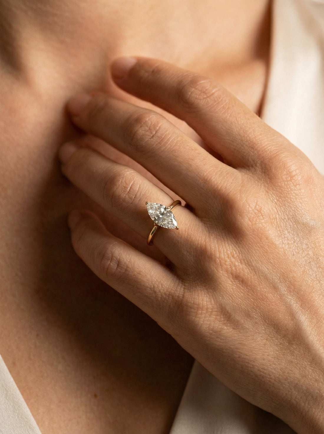 1.0ct - 2.0ct Marquise Cut Moissanite Ring, Knife Edge Solitaire Engagement Ring, 14K Gold Brilliant Solo Ring, April Birthstone Gift