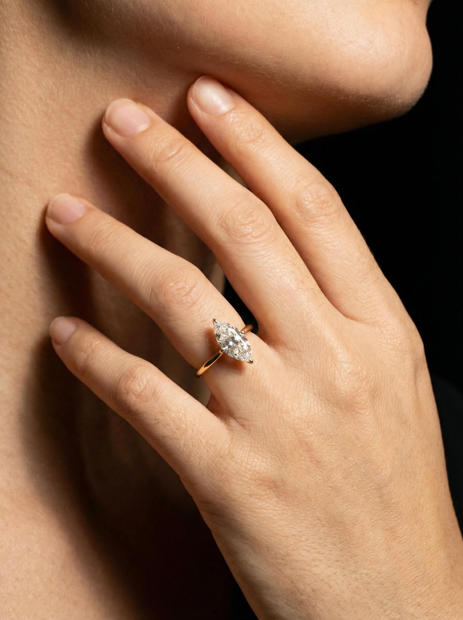 1.0ct - 2.0ct Marquise Cut Moissanite Ring, Knife Edge Solitaire Engagement Ring, 14K Gold Brilliant Solo Ring, April Birthstone Gift