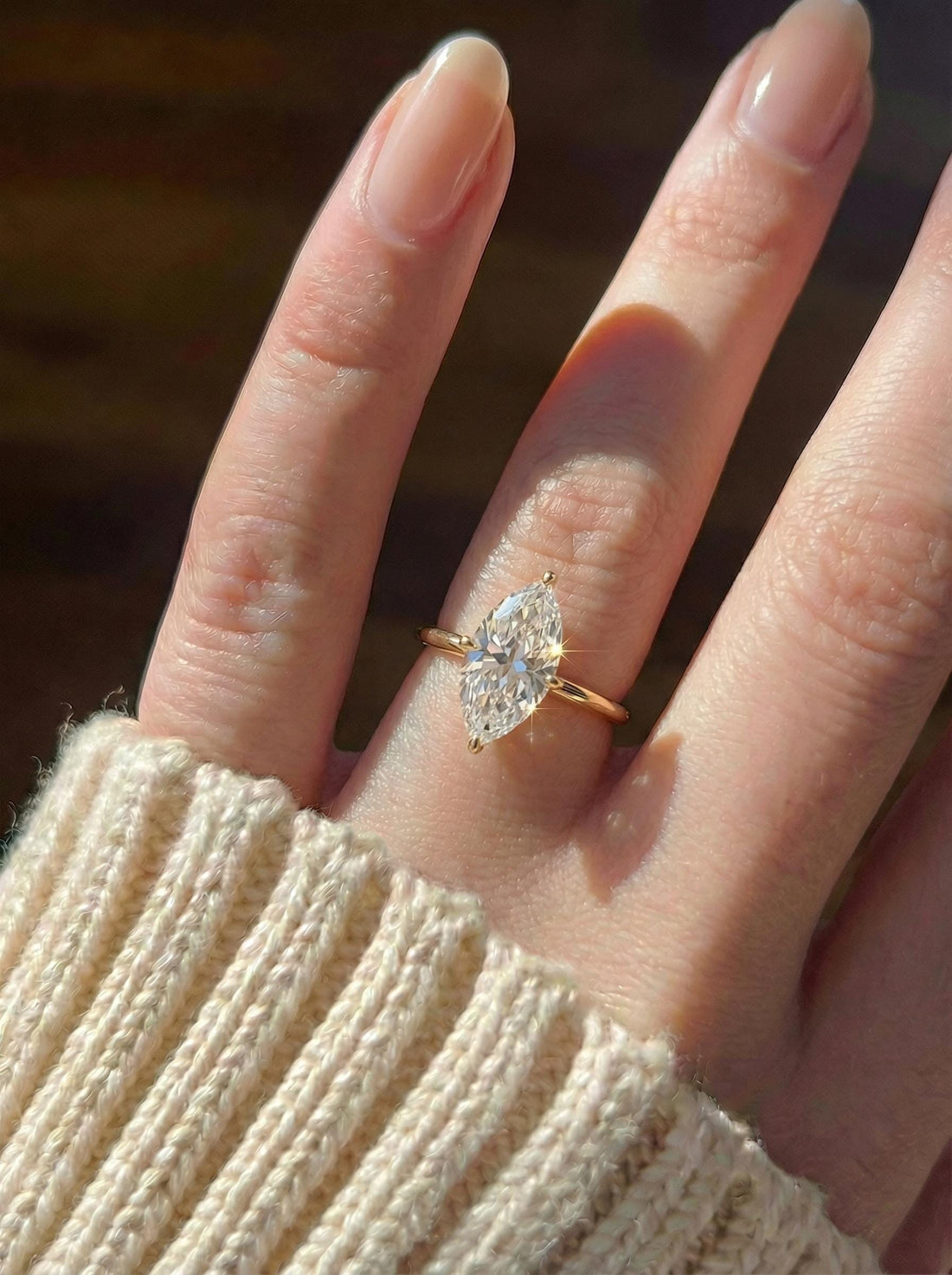 1.0ct - 2.0ct Marquise Cut Moissanite Ring, Knife Edge Solitaire Engagement Ring, 14K Gold Brilliant Solo Ring, April Birthstone Gift