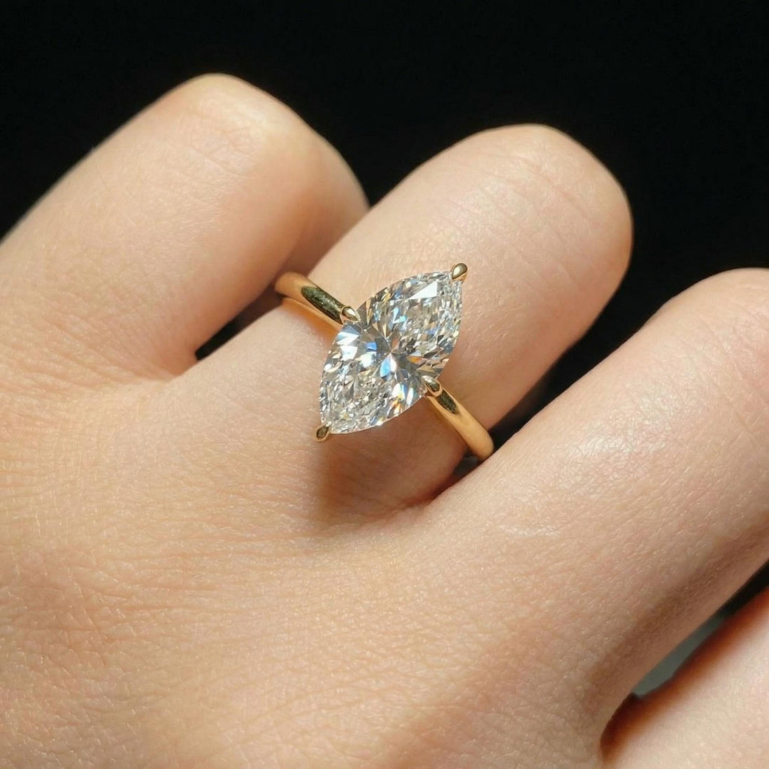 1.0ct - 2.0ct Marquise Cut Moissanite Ring, Knife Edge Solitaire Engagement Ring, 14K Gold Brilliant Solo Ring, April Birthstone Gift