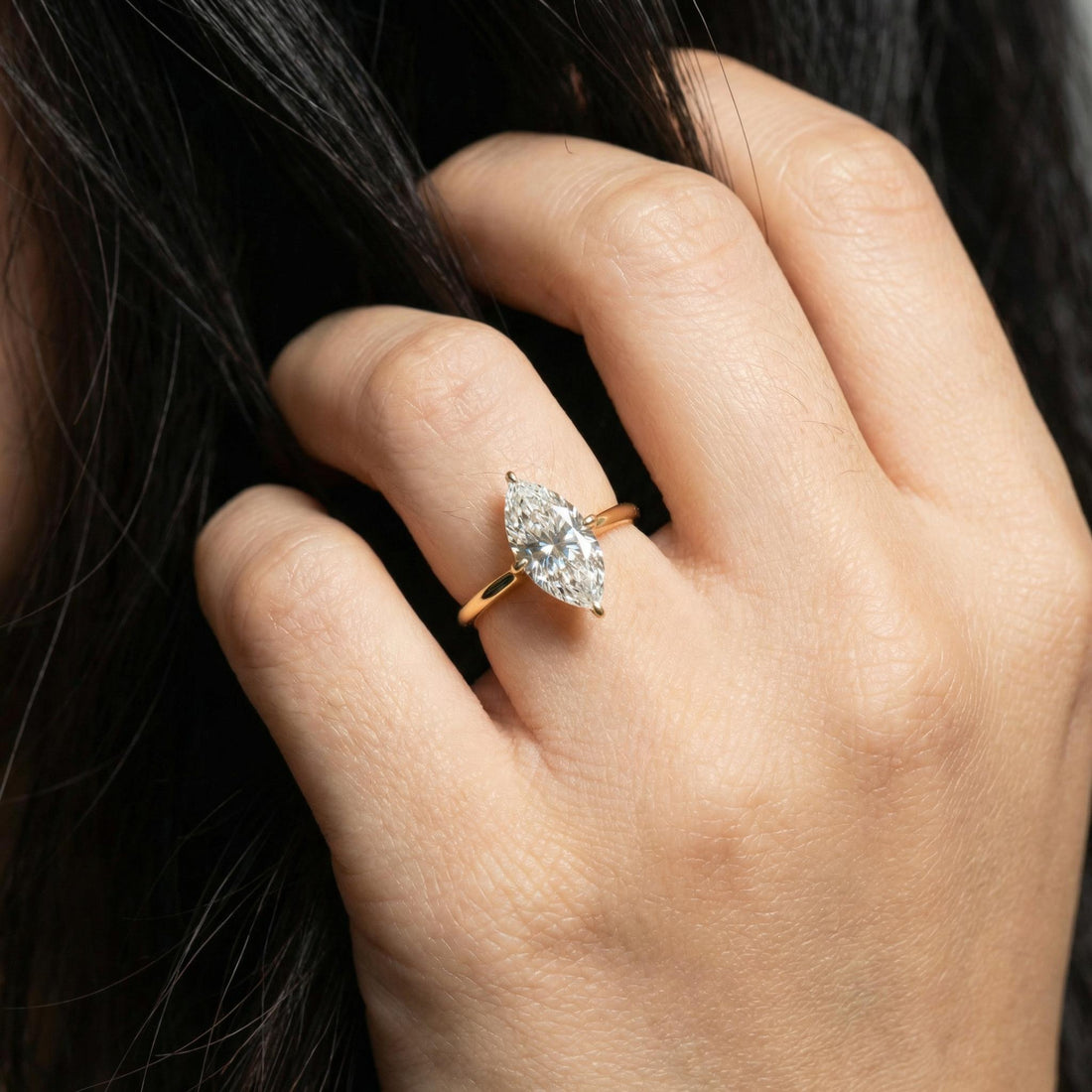 1.0ct - 2.0ct Marquise Cut Moissanite Ring, Knife Edge Solitaire Engagement Ring, 14K Gold Brilliant Solo Ring, April Birthstone Gift