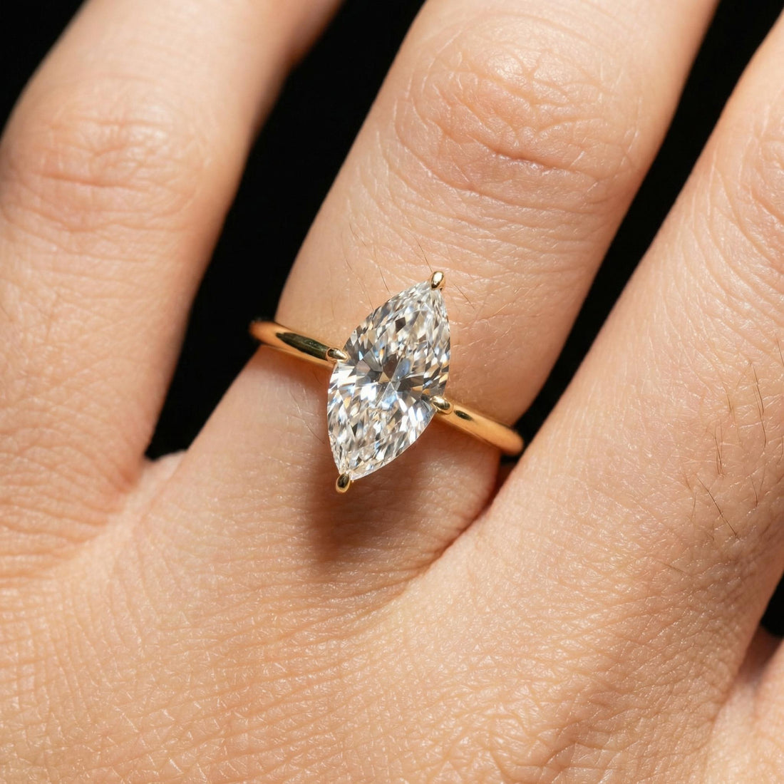 1.0ct - 2.0ct Marquise Cut Moissanite Ring, Knife Edge Solitaire Engagement Ring, 14K Gold Brilliant Solo Ring, April Birthstone Gift