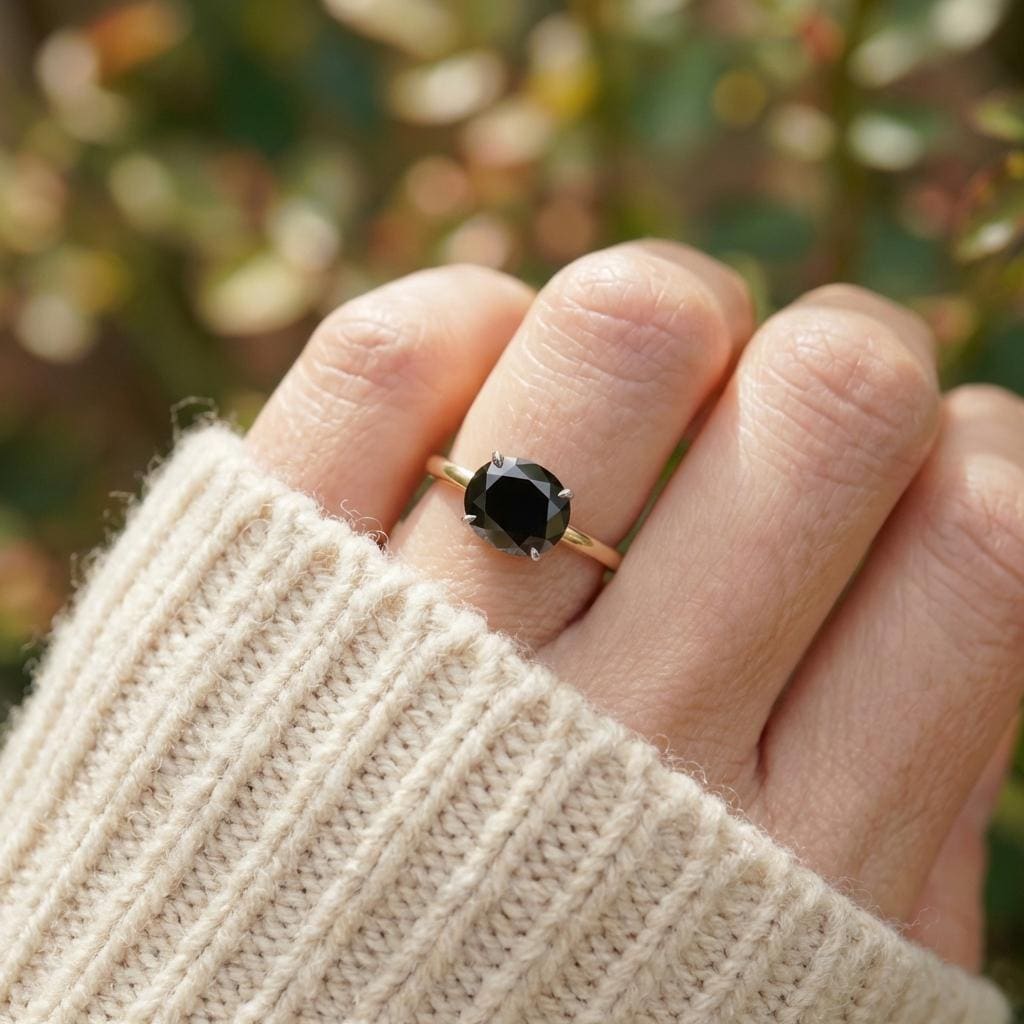 2.0 CT East West Oval Cut Black Diamond Ring, Yellow Gold Vermeil Ring, Dainty Travel Engagement Ring, Promise Ring Gift for Her
