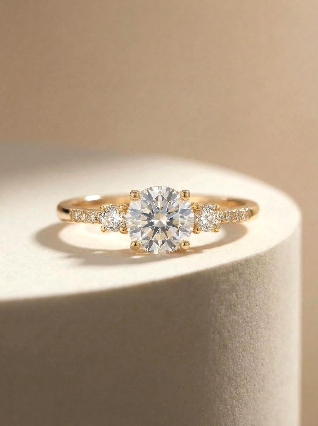 Three Stone Travel Ring, Round Cut 1ct Simulated Diamond Engagement Ring, Three Stone Ring, Dainty Gold Promise Ring, Bridal Ring For Her