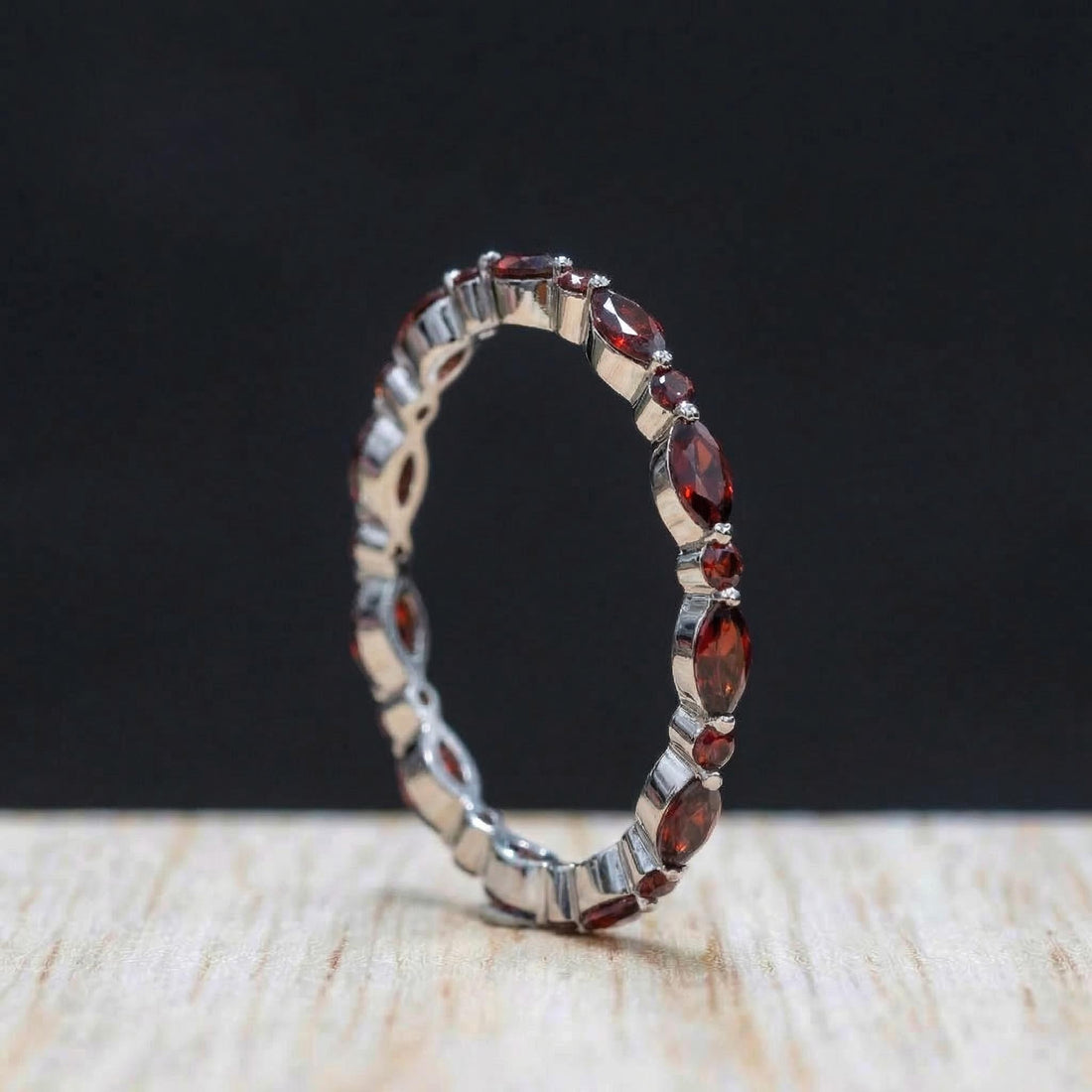 Delicate Garnet Eternity Ring | Marquise & Round Gemstone Stacking Band | January Birthstone Promise Ring | Dainty Anniversary Gift for Her