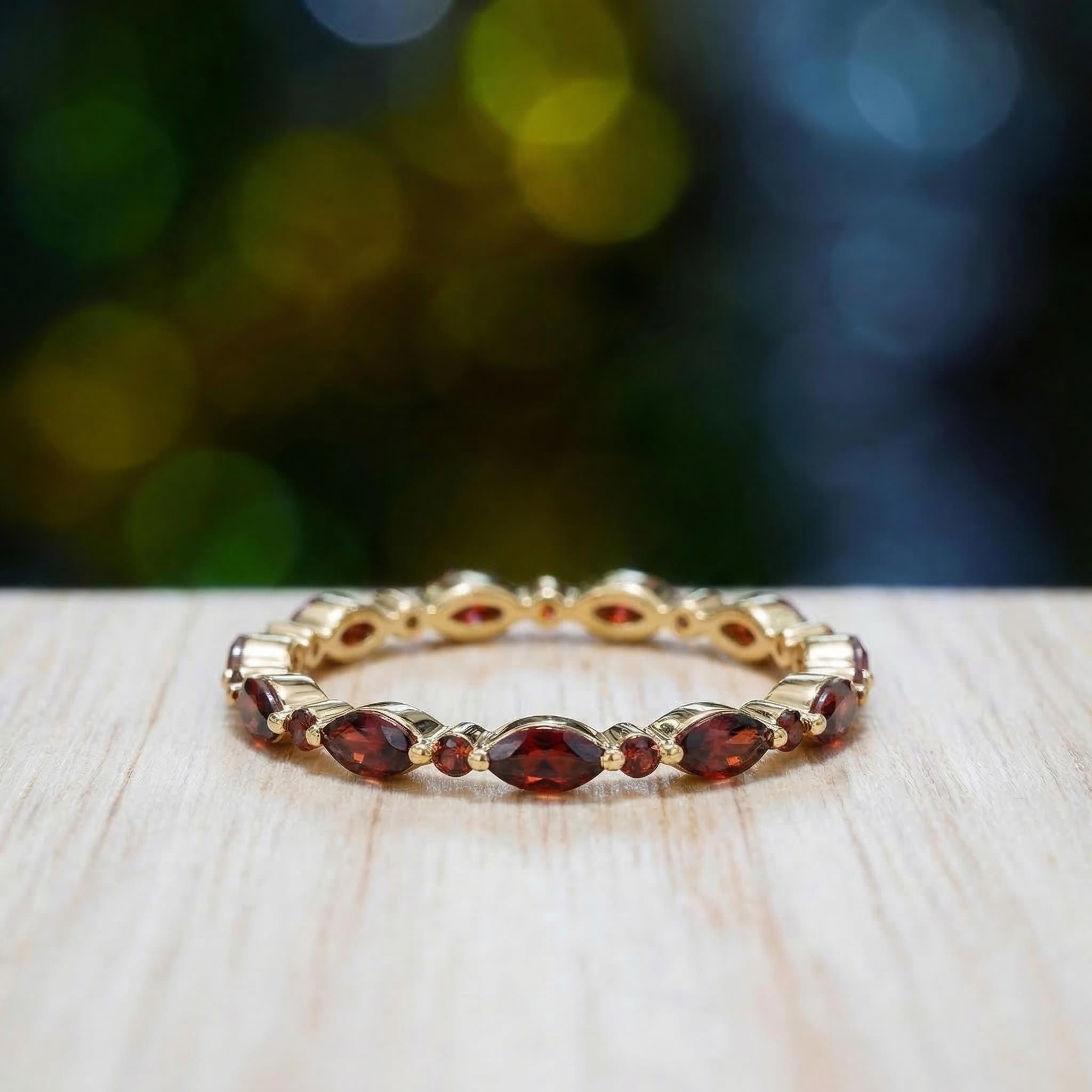 Delicate Garnet Eternity Ring | Marquise & Round Gemstone Stacking Band | January Birthstone Promise Ring | Dainty Anniversary Gift for Her