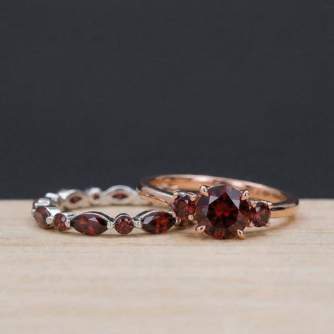 Delicate Garnet Eternity Ring | Marquise & Round Gemstone Stacking Band | January Birthstone Promise Ring | Dainty Anniversary Gift for Her