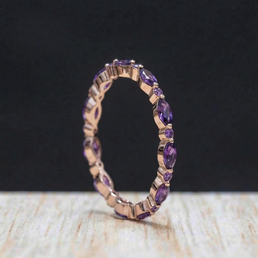 Dainty Marquise Amethyst Eternity Ring | Art Deco Gold Stackable Band | February Birthstone Ring | Purple Gemstone Anniversary Gift