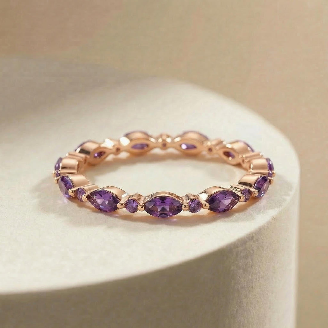 Dainty Marquise Amethyst Eternity Ring | Art Deco Gold Stackable Band | February Birthstone Ring | Purple Gemstone Anniversary Gift