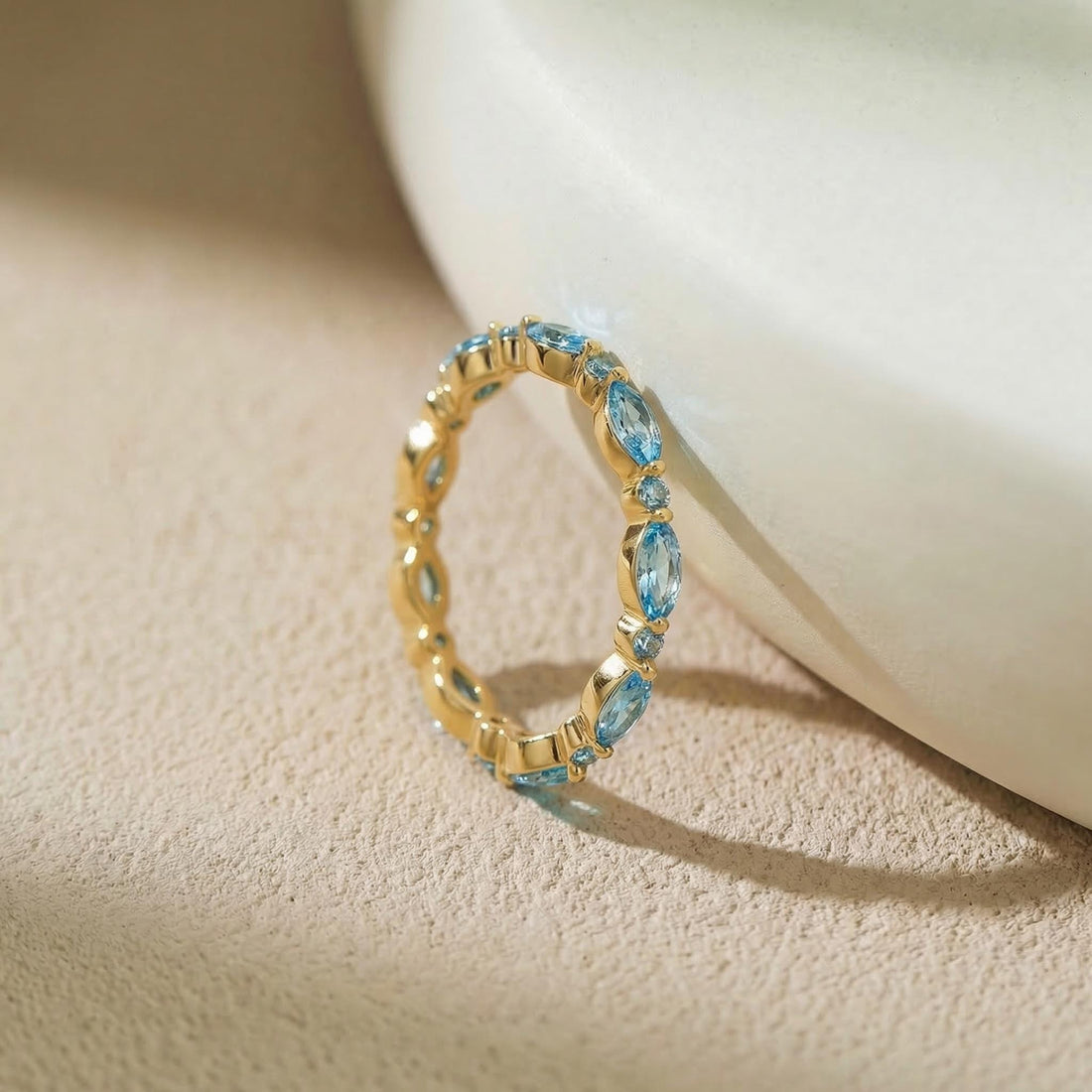 Dainty Aquamarine Eternity Ring | Marquise & Round Aquamarine  Stacking Band | Delicate Gold Wedding Ring | March Birthstone Gift for Her