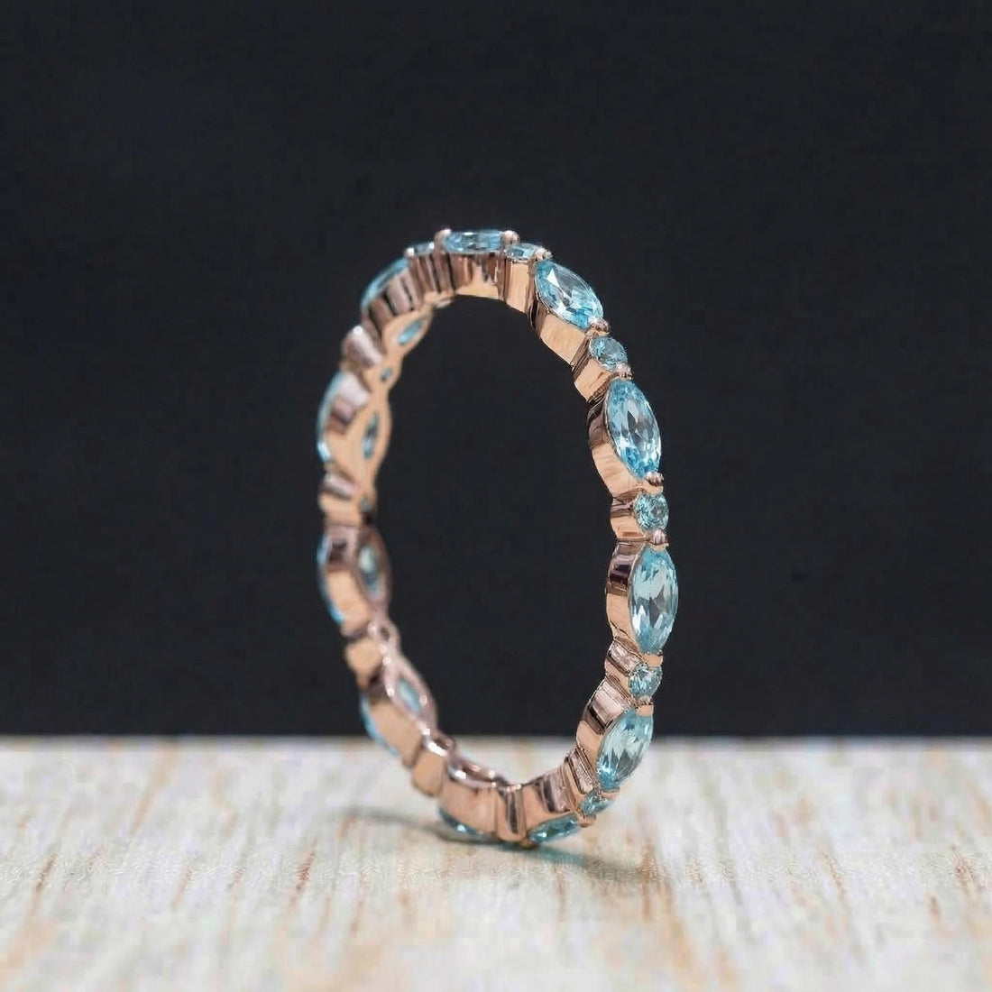 Dainty Aquamarine Eternity Ring | Marquise & Round Aquamarine  Stacking Band | Delicate Gold Wedding Ring | March Birthstone Gift for Her