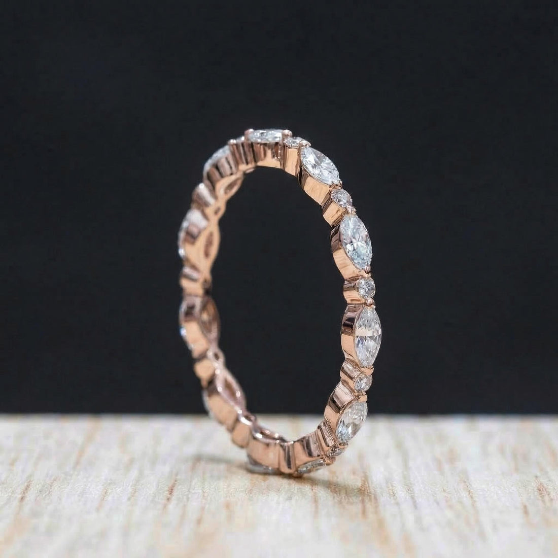 Marquise & Round Diamond Eternity Band | Dainty Gold Stacking Ring | Wedding Anniversary Gift for Her | Minimalist Fine Jewelry