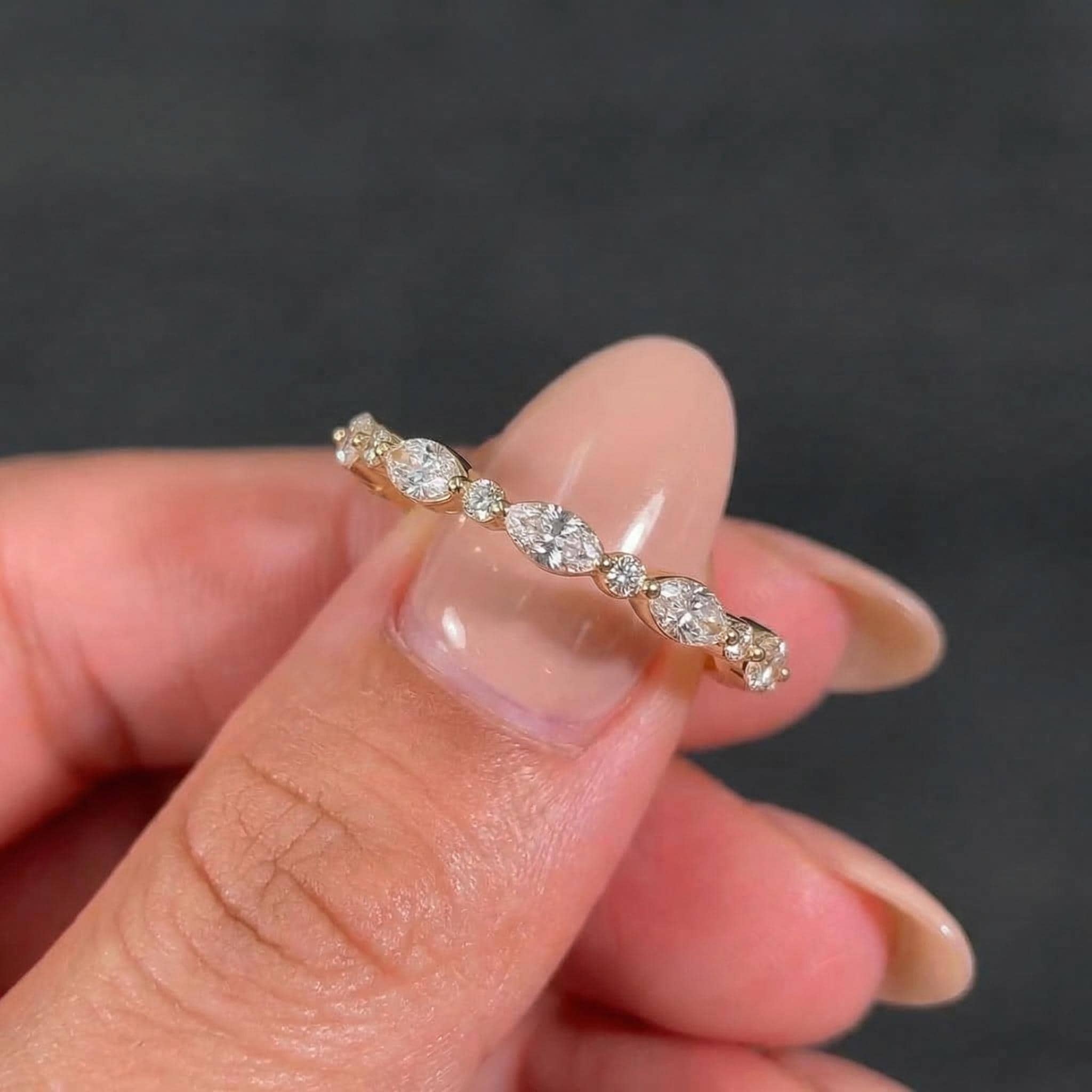 Marquise & Round Diamond Eternity Band | Dainty Gold Stacking Ring | Wedding Anniversary Gift for Her | Minimalist Fine Jewelry