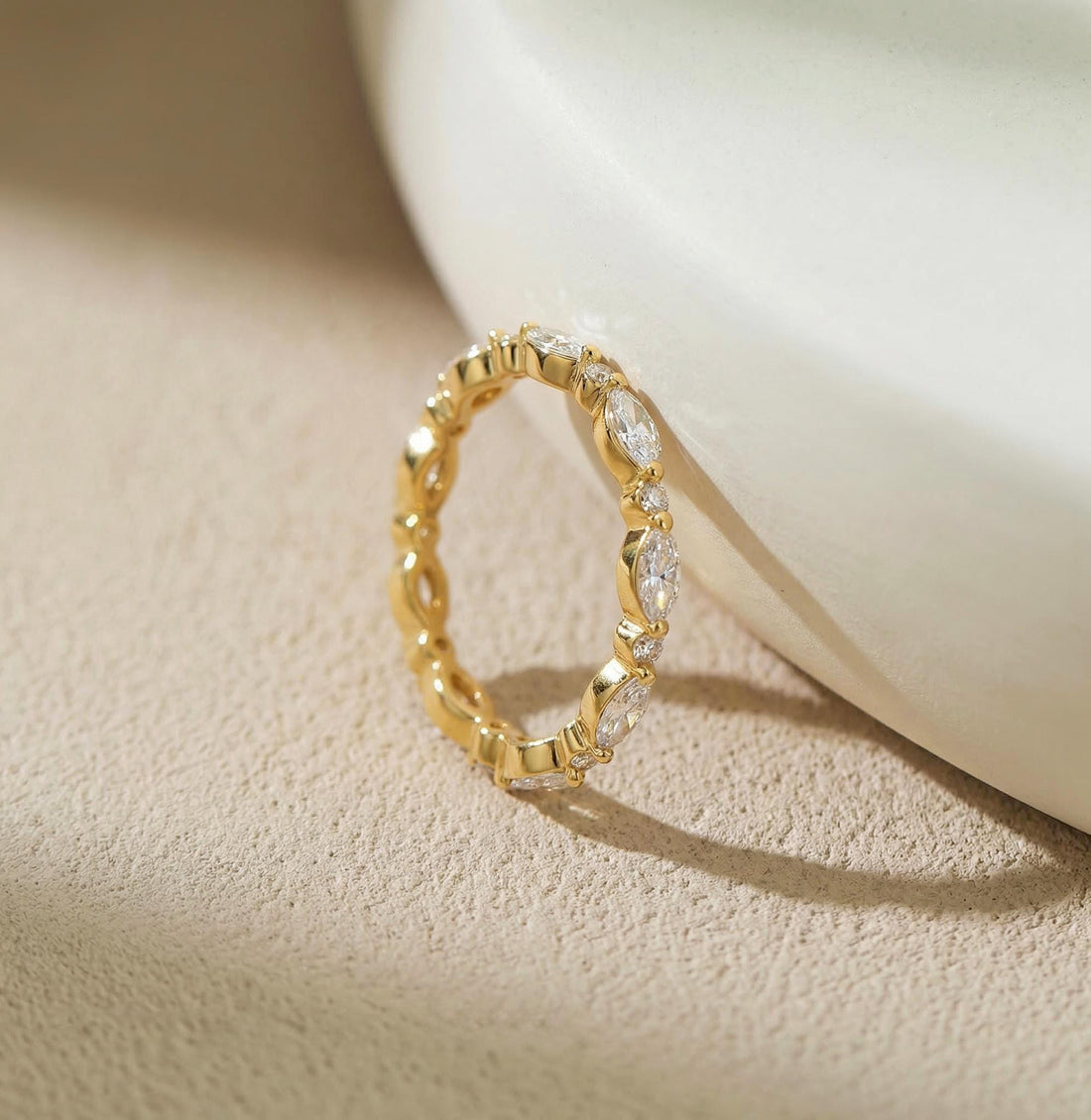 Marquise & Round Diamond Eternity Band | Dainty Gold Stacking Ring | Wedding Anniversary Gift for Her | Minimalist Fine Jewelry