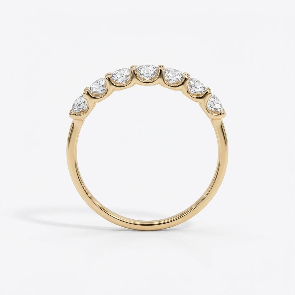 Seven Stone Round Lab Diamond Stacking Ring, Conflict Free Diamond Anniversary Ring , Travel Ring Wedding Band, U Prong Band