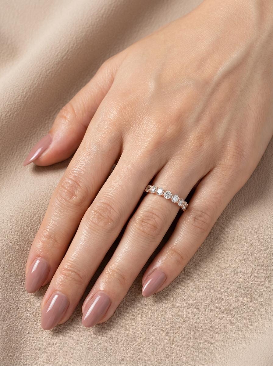 Seven Stone Round Lab Diamond Stacking Ring, Conflict Free Diamond Anniversary Ring , Travel Ring Wedding Band, U Prong Band