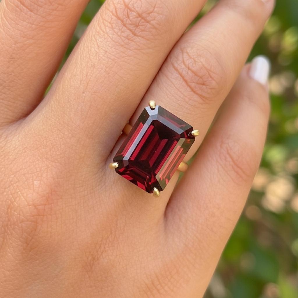 Large Garnet Ring, Emerald Cut 12 x 16 Garnet Ring, 14K Gold Statement Ring, January Birthstone, Gift For Mother