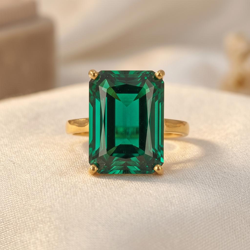 Large Emerald Ring, Emerald Cut 12 x 16 Emerald Ring, 14K Gold Statement Ring, May Birthstone, Gift For Mother
