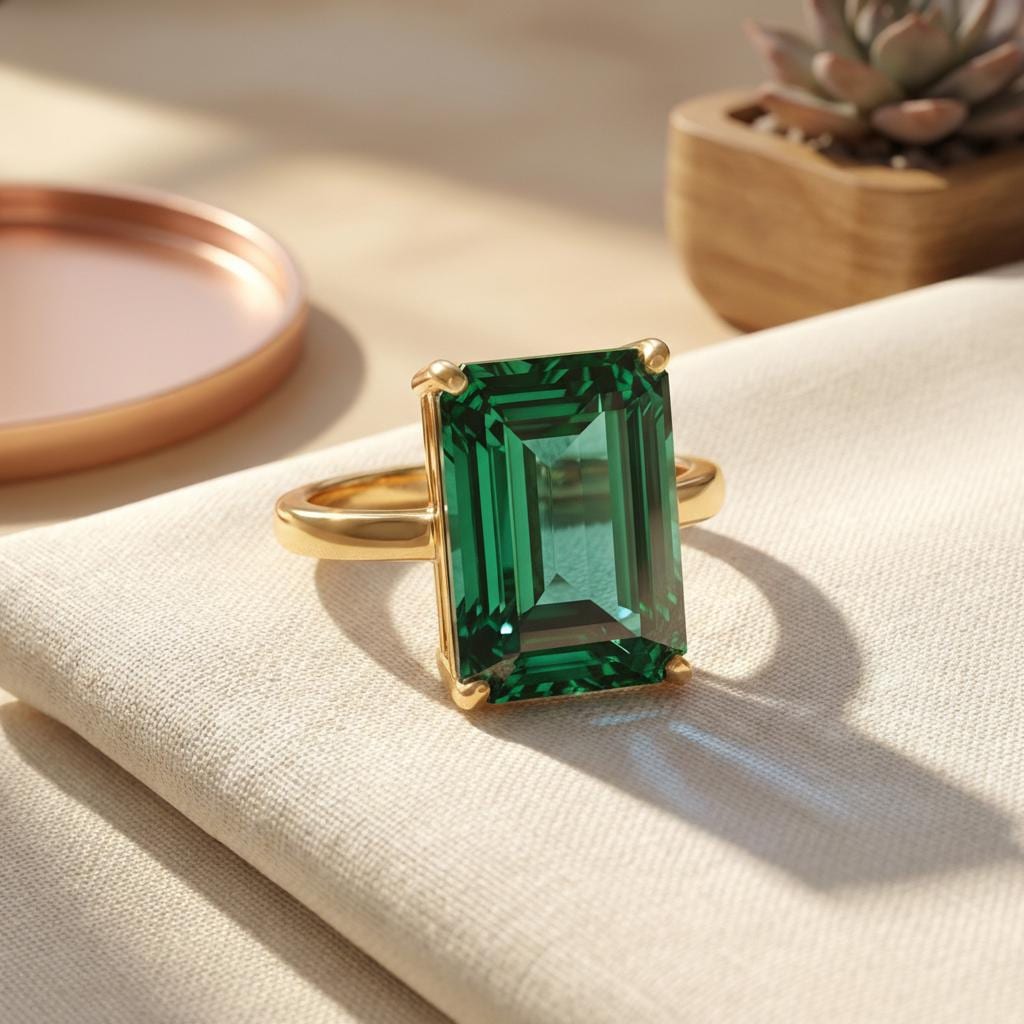 Large Emerald Ring, Emerald Cut 12 x 16 Emerald Ring, 14K Gold Statement Ring, May Birthstone, Gift For Mother