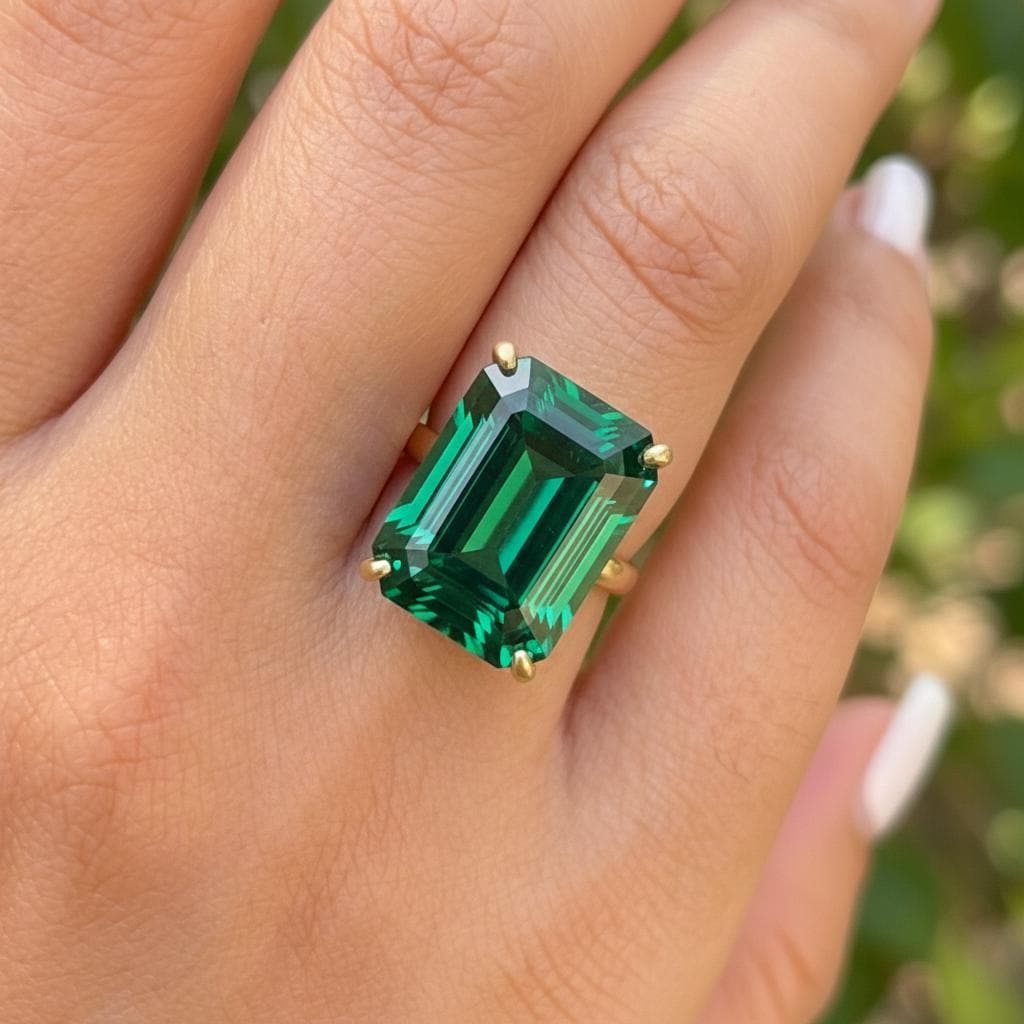 Large Emerald Ring, Emerald Cut 12 x 16 Emerald Ring, 14K Gold Statement Ring, May Birthstone, Gift For Mother