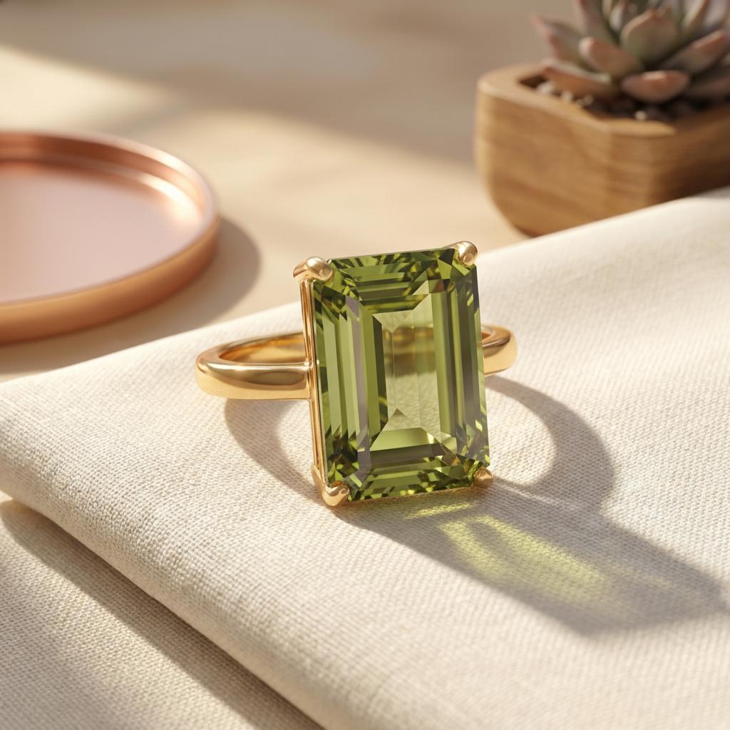 Large Peridot Ring, Emerald Cut 12 x 16 Peridot Ring, 14K Gold Statement Ring, August Birthstone, Gift For Mother