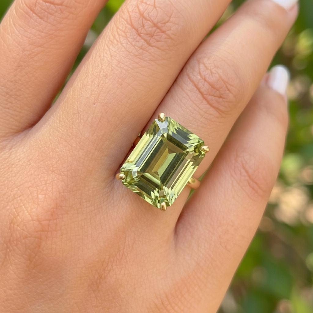 Large Peridot Ring, Emerald Cut 12 x 16 Peridot Ring, 14K Gold Statement Ring, August Birthstone, Gift For Mother