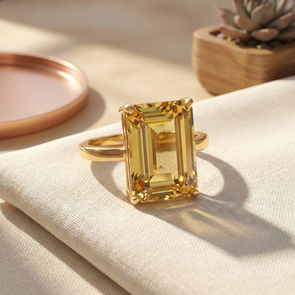 Large Citrine Ring, Emerald Cut 12 x 16 Citrine Ring, 14K Gold Statement Ring, November Birthstone, Gift For Mother