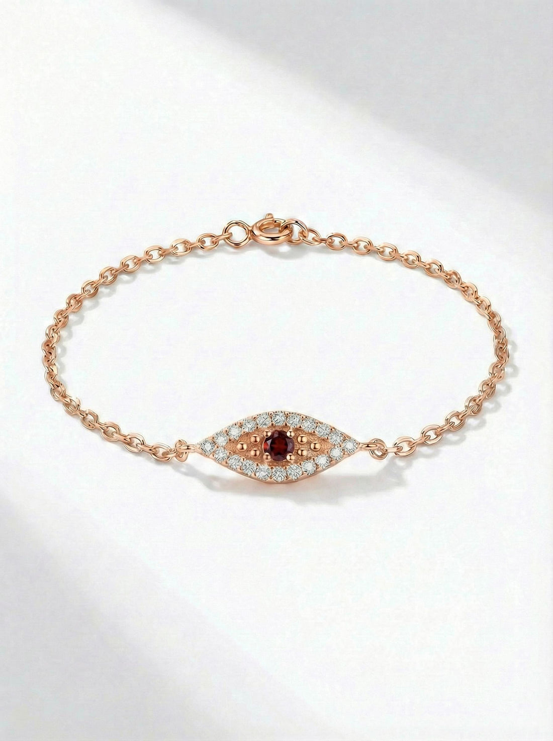 Garnet Evil Eye Bracelet, January Birthstone Protection Jewelry, 14K Gold Talisman Bracelet, Bridesmaid Gift for Her