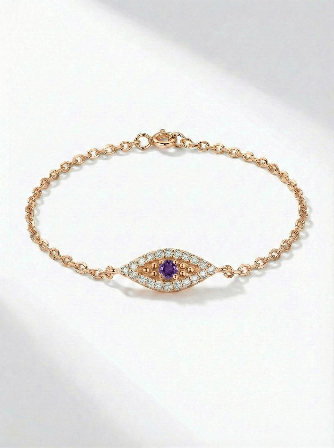 Amethyst Evil Eye Bracelet, February Birthstone Protection Jewelry, Gold Talisman Bracelet, Bridesmaid Gift for Her